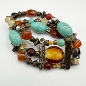 PREMIER DESIGNS Retired Canary Isle 3 Strand Stretch Beads Bracelet Coastal Boho